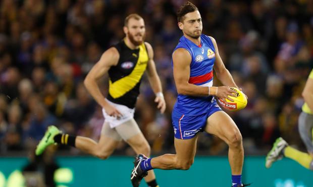 AFL 2017 Round 07 - Western Bulldogs v Richmond MELBOURNE, AUSTRALIA - MAY 06: Luke Dahlhaus of the Bulldogs in action during the 2017 AFL round 07 match between the Western Bulldogs and the Richmond Tigers at Etihad Stadium on May 06, 2017 in Melbourne, Australia. (Photo by Michael Willson/AFL Media)